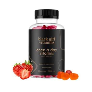 Black Girl Vitamins Once a Day - Womens Multivitamin Gummy - Vitamin A, B, C, E and Zinc. Multivitamin for Women, Immune Support. Vegan, Gluten-Free. Made in The USA (30 Day Supply, Strawberry)