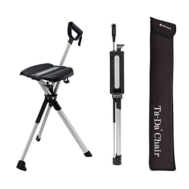 STEP2GOLD Ta-Da Chair Series 2- Portable Walking Stick, Cane with Seat, Foldable Chair, Hiking Stick, for Camping, Hiking, Lightweight Aluminum, Easy Carry, Anti-Slip (34.2"/Black)