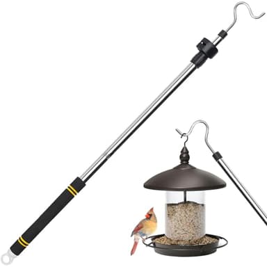 Greeily Clothes Hanger Reaching Hook, 37" to 64" Clothes Hook Pole for Hanging Bird Feeder Pole Heavy Duty Flowerpot Plants Telescopic Adjustment Comfortable Sponge Handle