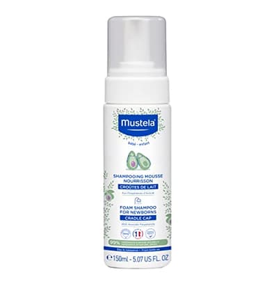 Mustela Cradle Cap Foam Shampoo for Newborn - Baby Shampoo with Naturally derived Avocado Polyphenols - Tear-Free & Fragrance-Free - 5.07 fl. oz.