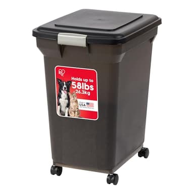 IRIS USA Dog Food Storage Container 58 lbs, Attachable Wheels, for Dog Cat Birds and other Pets, Food Storage Bin, Keep Fresh, Easy Mobility, BPA Free - Made in the USA, Black