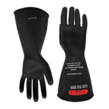 MAGID Rubber Insulating Electrical Safety Gloves, Class 0 ASTM Compliant, Size 8, 11" Cuff, Lineman Electrician Voltage Protection, M011B8