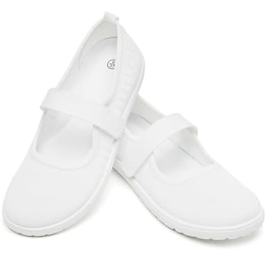 Waluzs Wide Toe Box Flats Shoes Women Knit Ballet Flats Mary Jane Dress Flat Wide Width Walking Shoes Slip-on with Strap (White,US11)