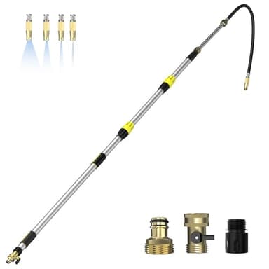 Buyplus 24FT Reach Telescoping Gutter Cleaning Tools 4-16FT Rain Gutter Cleaner Tools From Ground with 3/4" Brass Garden Hose Shut Off Valve, Bendable Flexible Water Wand for Garden Hose, Window