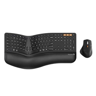 ProtoArc Ergonomic Wireless Keyboard Mouse, EKM01 Plus Full Size Ergo Bluetooth Keyboard Mouse Combo, Split Design, Wrist Rest, Multi-Device, Rechargeable, for Windows/Mac OS - Black