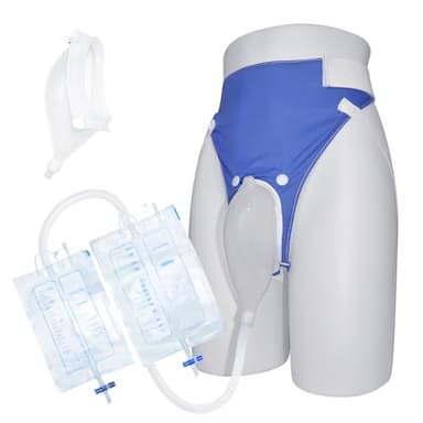 External Catheter for Men Wearable Urine Collector for Men with Silicone Pouch Breathable Fixing Pants and Dual Urinary Bags 2000ml 1000ml for Daily Home Routines Elderly Male Blue