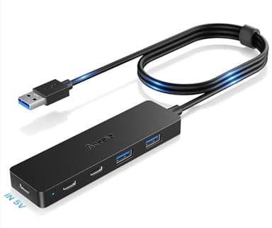 Aceele USB Hub 3.0 Splitter with 2 USB-C and 2 USB-A, 4 Ports Ultra-Slim Multiport Expander Adapter with 4ft Extension Long Cable Cord, USB Extender for Desktop, Computer, PC, Laptop, iMac and More