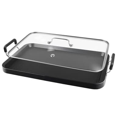 Vayepro 2-Burner Griddle Pan with Glass Lid - Nonstick Stovetop Griddle for Gas, Glass Stove Top - Aluminum Camping Grill Pan for Pancakes, Eggs, Breakfast