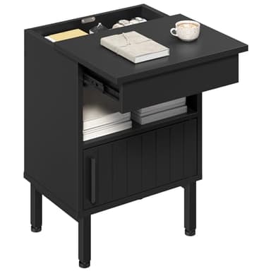 YATINEY Nightstand with Gun Drawer, Bedside Table with Hidden Compartment, End Table with Storage, Night Stand for Bedroom, Office, Black ET22BB