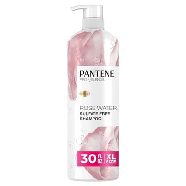 Pantene Sulfate Free Rose Water Shampoo, Soothes, Replenishes Hydration, Safe for Color Treated Hair, Nutrient Infused with Vitamin B5 and Antioxidants, Pro-V Blends, 30.0 oz