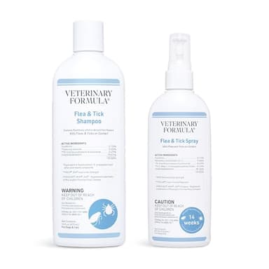 Veterinary Formula Flea and Tick Bundle – Prevention Spray for Dogs, 8 oz + 16 oz Shampoo for Dog Flea & Tick Control
