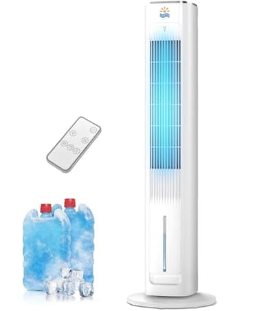 Rellytech 3-in-1 Evaporative Air Cooler - 38" Cooling Fans that Blow Cold Air, 4 Modes & 3 Speeds, 12H Timer, Remote, 3L Water Tank & 2 Ice Packs, Portable Oscillating Swamp Cooler for Bedroom, Office