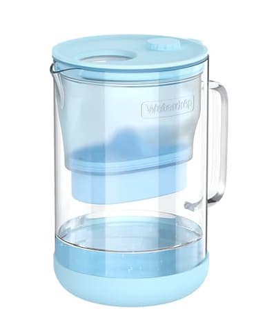 Waterdrop PT-09B-A 10-Cup Large Glass Alkaline Water Filter Pitcher, Eco-Friendly, Enhances Alkaline Water, for Home & Office, Reduces PFOA/PFOS, Chlorine, Cadmium, Copper & Mercury, Blue