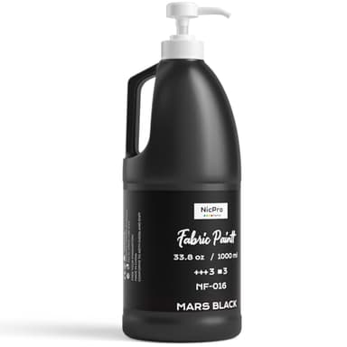 Nicpro Black Fabric Paint with Pump, 33.8 fl oz (1000 ml) Large Fabric Paint for Clothes Permanent, Rich Pigment Non-Toxic Soft Clothing Paint for DIY T-shirts Jeans Crafts, Refresh Furniture