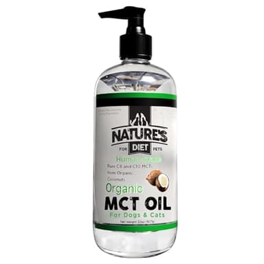 Nature's Diet Organic MCT Oil for Dogs and Cats, 32 oz (907g), Human Grade, Pure C8 and C10 MCTs from Organic Coconuts