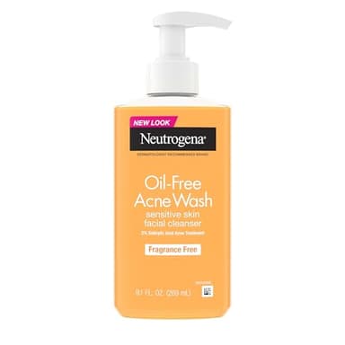 Neutrogena Oil-Free Acne Face Wash, Fragrance Free, Sensitive Skin Facial Cleanser with 2% Salicylic Acid Acne Treatment for Face, 9.1 Fl Oz