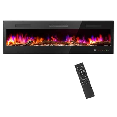 Sweetcrispy 60” Electric Fireplace Insert, 1500W Wall Mounted & Recessed Fireplace, Freestanding Fireplace Heater with Remote & Touch Panel Control, Adjustable Flame Effect, 12H Timer for Indoor use