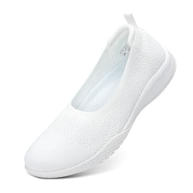 LEDINEY Women's Flats Slip On Go Walk Shoes for Women Comfortable Walking Sneakers Knit Low Wedge Dressy Ballet Shoes Zapatos para Mujer White Size 9