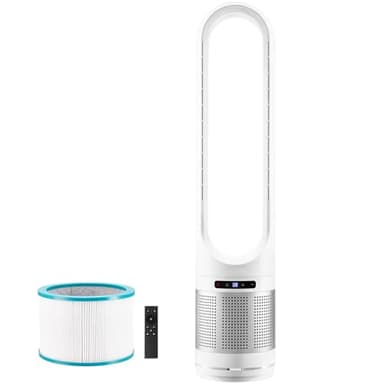 VEVOR Tower Fan Bladeless, 15.4ft/s Velocity Floor Fan that Blows Cold Air, 80° Oscillating 8-Speed Fans, 8H Timer, Standing Fans with H13 HEPA Filtration, Remote Control & Air Purification Mode