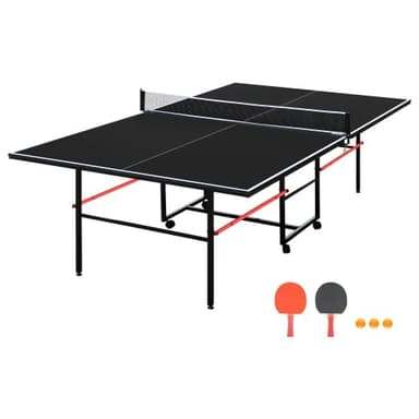 AOKUNG 9×5 FT Black Professional Indoor/Outdoor Foldable Ping Pong Table with Waterproof Net for Adults/Teens,2 Paddles and 3 Balls- Single Player Playback Mode -Quick Assembly