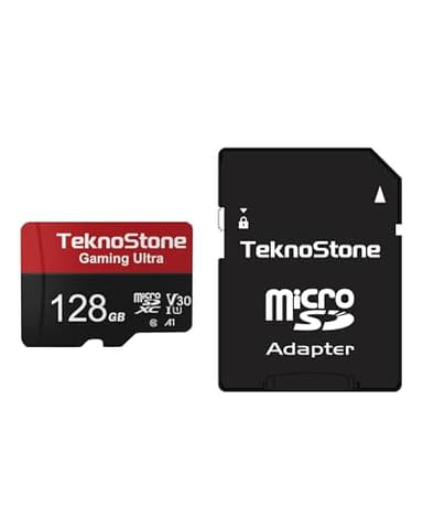 TEKNOSTONE Gaming 128GB MicroSDXC Flash Memory with Adapter 100MB/s Read 50MB/s Write Speed UHS-I C10 U3 V30 A1 Rated HD Support TF Card Suitable for Nintendo-Switch 1 Steam Deck ROG Ally (1 Pack)