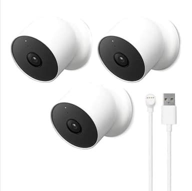 Google Nest Cam Outdoor or Indoor, Battery - 2nd Generation - 3 Pack + Extra Replacement Cable