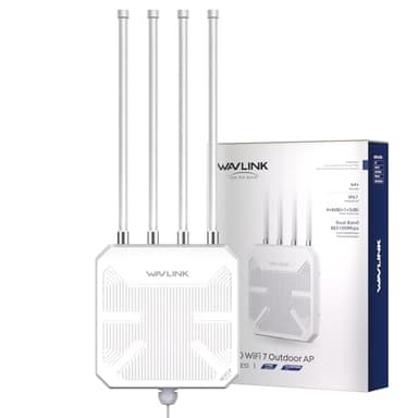 WAVLINK WiFi 7 BE5100 Outdoor WiFi Extender, Dual Band Long-Range Outdoor WiFi Repeater|Access Point|Mesh Router, POE Powered | IP67 Waterproof | 4 x 8dBi Antennas, 2.5 Gbps Ethernet, Up to 2800 sq.ft