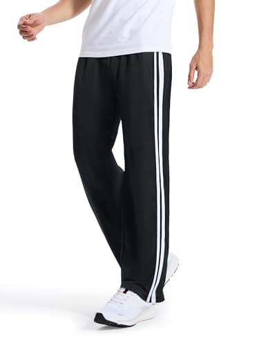 Tallemon Men's 34" Long Inseam Track Pants Warm-up Sweatpants Open Hem Tracksuit Bottoms for Lounge Travel, Black/White, XXL