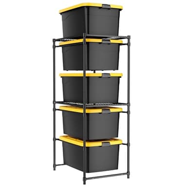 WORKPRO 5-Tier Tote Storage Rack, Heavy-Duty 27 Gallon Tote Storage Rack, 525 LBS Storage Bin Rack for Garage, Pantry, Kitchen, or Basement, Black, 30.5"x22.5"x69", 1 Pack