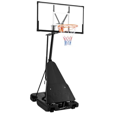 DUMOS Portable Basketball Hoop, 10FT Outdoor Basketball Goal with Easy Height Adjustment System, 44In Shatterproof Backboard/Shock Absorbent Rim, Fillable Base, Wheels for Backyard/Driveway/Pool