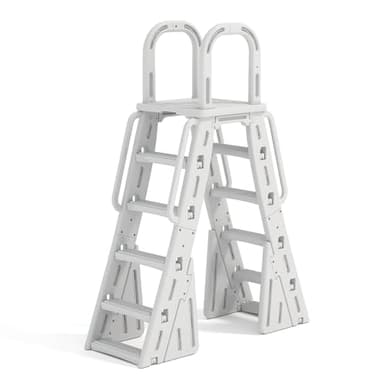 A-Frame Above Ground Pool Ladder with Anti-Slip Steps, Heavy Duty Swimming Pool Steps with Safety Barrier and Handrails Fits 48-56 Inch Pools, 400LBS Capacity, HDPE Material, White
