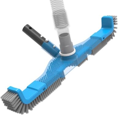 TidyMister 20" 2 in 1 Pool Brush Vacuum Head with Swivel Hose Connection & Sturdy Nylon Bristles for Heavy Duty Inground & Above- Ground Pool Cleaning - Connecting 1-1/4" or 1-1/2" Hose (No Pole)