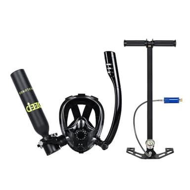 DIDEEP 0.5L Scuba Diving Tank with Full Face Snorkel Mask, Support About 7-10 Minutes, Lung Tank Sub Mask for Snorkeling, Underwater Exploration