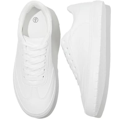 Rominz Women's White Tennis Shoes Fashion PU Leather Sneakers Lightweight Casual Walking Shoes for Unisex(White,US11)