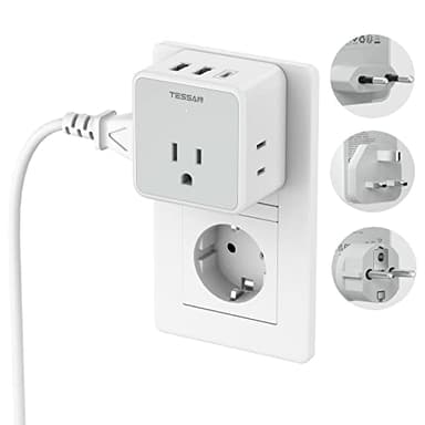 TESSAN All European UK Travel Plug Adapter Kit, International Detachable with 3 Outlet 3 USB Charger (1 USB C), Type C/G/E/F EU Ireland Power Adaptor, US to Europe Italy Spain France Greece