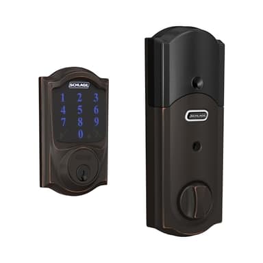 Schlage Connect Smart Deadbolt Lock with Touchscreen Keypad, Keyless Front Door Entry, Z-Wave Plus Compatible, Aged Bronze, BE469ZP CAM 716