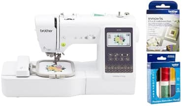 Brother SE700 Sewing and Embroidery Machine, Wireless LAN Connected, 135 Built-in Designs, Computerized, 4" x 4" Hoop Area, 5-Foot Embellishment Pack, Premium Embroidery Thread 6 Spools