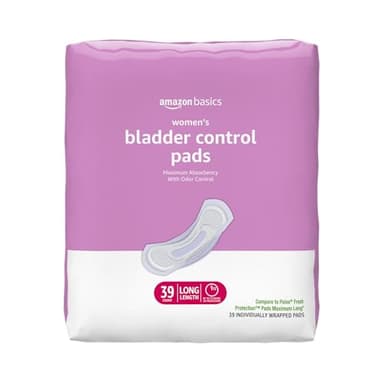 Amazon Basics Incontinence Pads for Women, Postpartum, Long, Maximum Absorbency, Bladder Control, Unscented, 39 Count