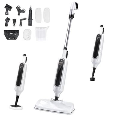12-in-1 Steam Mop, Detachable Handheld Steam Cleaner for Home, 23FT Cord, 3 Steam Modes & LED Display, Steam Mops for Floor Cleaning, Bathroom, Windows, Sofas, Clothes, Tile Grout, Carpets, Furniture