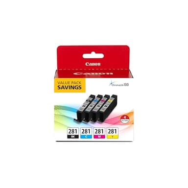 Canon CLI-281 Black, Cyan, Magenta and Yellow 4 Ink Pack, Compatible to TR8520, TR8620 Series, TS9120, and TS6210 Printers