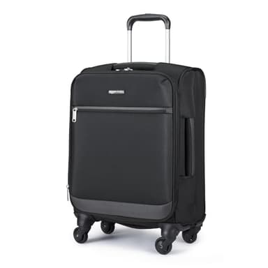 Amazon Basics 18" Medium Carry-On Softside Expandable Suitcase with 360-Degree Spinner Wheels, Telescoping Handle, Zippered Pocket and Straps, Black