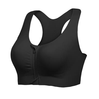 Lemef Front Zipper Sports Bras for Women Wirefree Post Surgery Bra Front Closure Racerback Compression Mastectomy Bras Black L