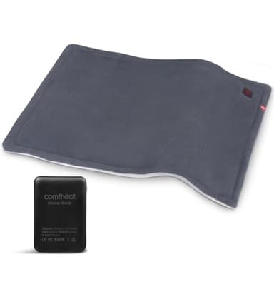 comfheat Portable Heating Pad with 5000mAh Battery Powered, 1.7LB Weighted Heat Pad Rechargeable for 1-3H Warmth Outdoor Travel, 3 Heat Settings, 12" x 16", Gray