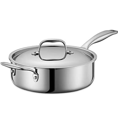 LEGEND COOKWARE 5-Ply Stainless Steel 3.5-Quart Saute Pan with Lid - Induction Compatible, Oven Safe 800°F - Non-Toxic, No Coatings - Even Heating, Won't Warp - Built to Last Generations