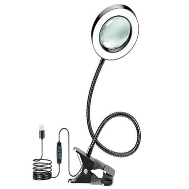 10X Magnifying Glass with Light and Timer, 2 in 1 Magnifying Desk Lamp, 3 Color Modes 10 Dimmable Brightness, Flexible Gooseneck Magnifier with Light for Craft Hobby Sewing Close Work(No Adapter)