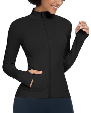 QUEENIEKE Womens Running Jacket Athletic Workout Jackets Track Full Zip Up Gym for Women Yoga Top Nurse Align Slim Fit Sport bbl Scrub Jacket Long Sleeve Sweater Black Large