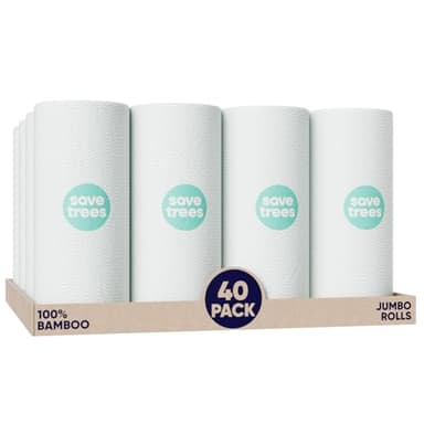 Save Trees Bamboo Paper Towels 40pk - Ultra Absorbent & Durable Eco-Friendly Paper Towels - FSC-Certified, Chlorine-Free