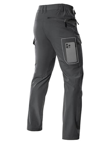 Moosehill Hiking Pants Men Stretch: Breathable Waterproof Quick Dry Lightweight Nylon Spandex Pants for Fishing Travel Camping Outdoor Work Casual with 6 Pockets (Dark Grey, 32W x 30L)