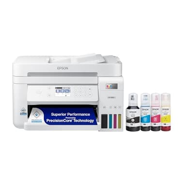 Epson EcoTank ET-3850 Wireless Color All-in-One Cartridge-Free Supertank with Scanner Copier, ADF and Ethernet â€“ The Perfect Printer Home Office,White