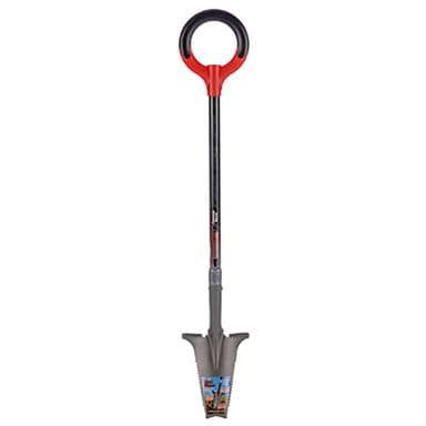Root Slayer 23311 Perennial Garden Shovel with Serrated Blade for Digging and Root Cutting, Fiberglass Shaft, Heavy Duty Steel Spade, Red